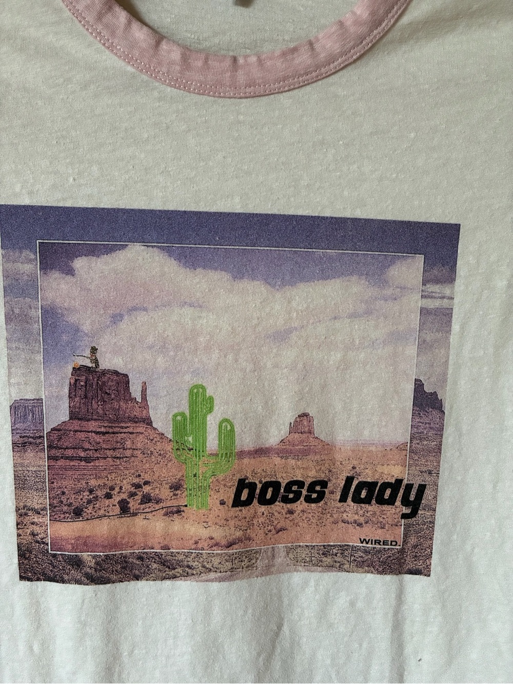 GANNI Boss Lady Graphic Ringer T-Shirt Cream Pink Cactus Small - Picture 2 of 6